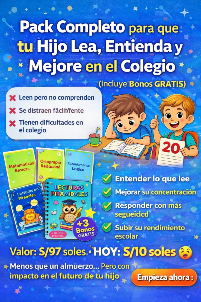 Pack educativo Lectura Inteligente para niños con problemas de comprensión lectora incluye más de 650 actividades pirámides de lectura silabario ejercicios de trazos y bonos de matemáticas ortografía y razonamiento lógico para imprimir desde casa